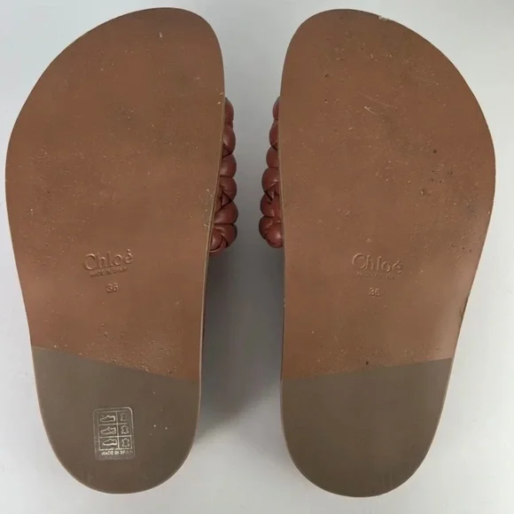 CHLOE RED BRAIDED LEATHER SLIDES - Picture 12 of 13